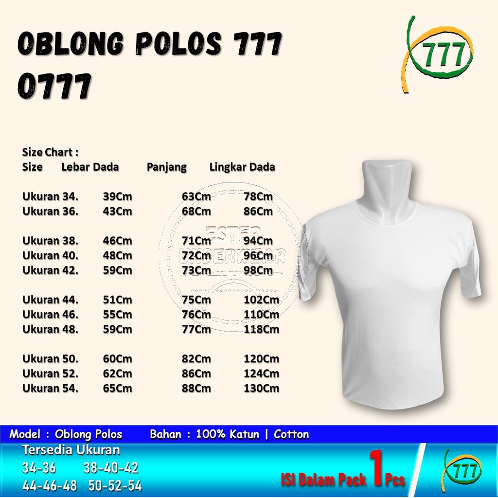 KAOS OBLONG PRIA 777 POLOS |O777 ISI 1 Pcs BAHAN KATUN