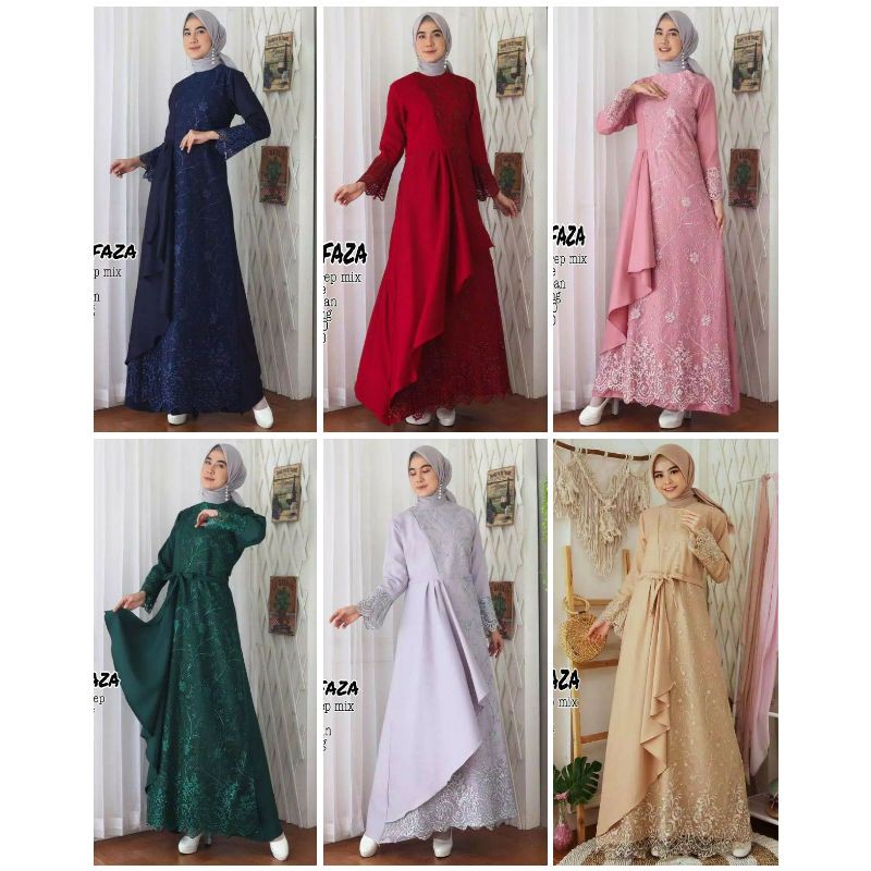 Gamis Mafaza Brokat TilLe Bordir Maxi Dress Lebaran Brukat Tulle Baju Muslim
