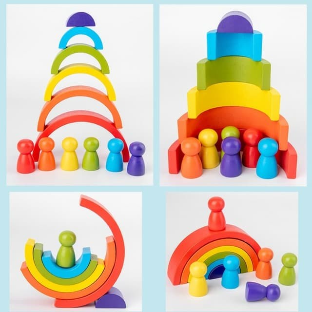 Wooden Rainbow Stacking Block | Pelangi Balok Susun Mainan Kayu Montessori