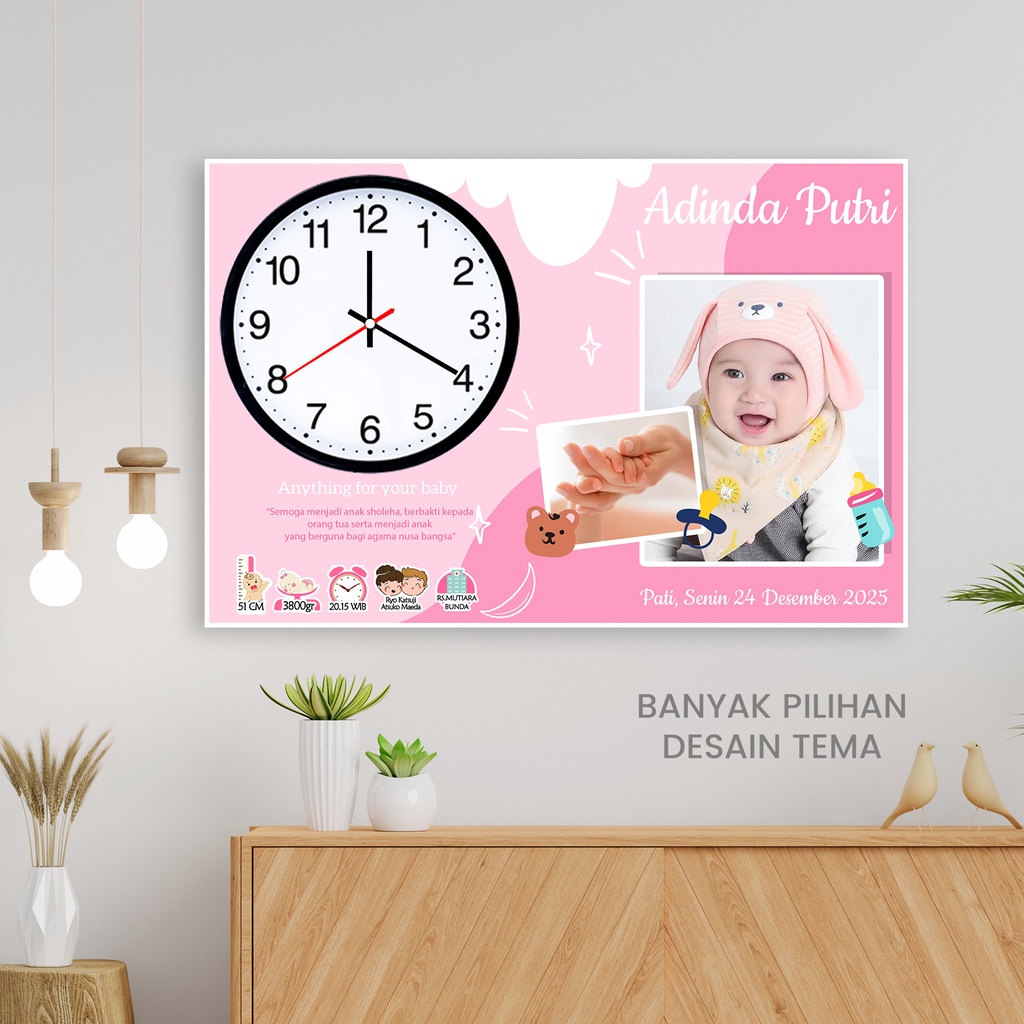 Biodata Bayi Cetak Bingkai Jam Dinding Foto Anak Perempuan Laki Laki Papan Nama Bayi New Born Frame 