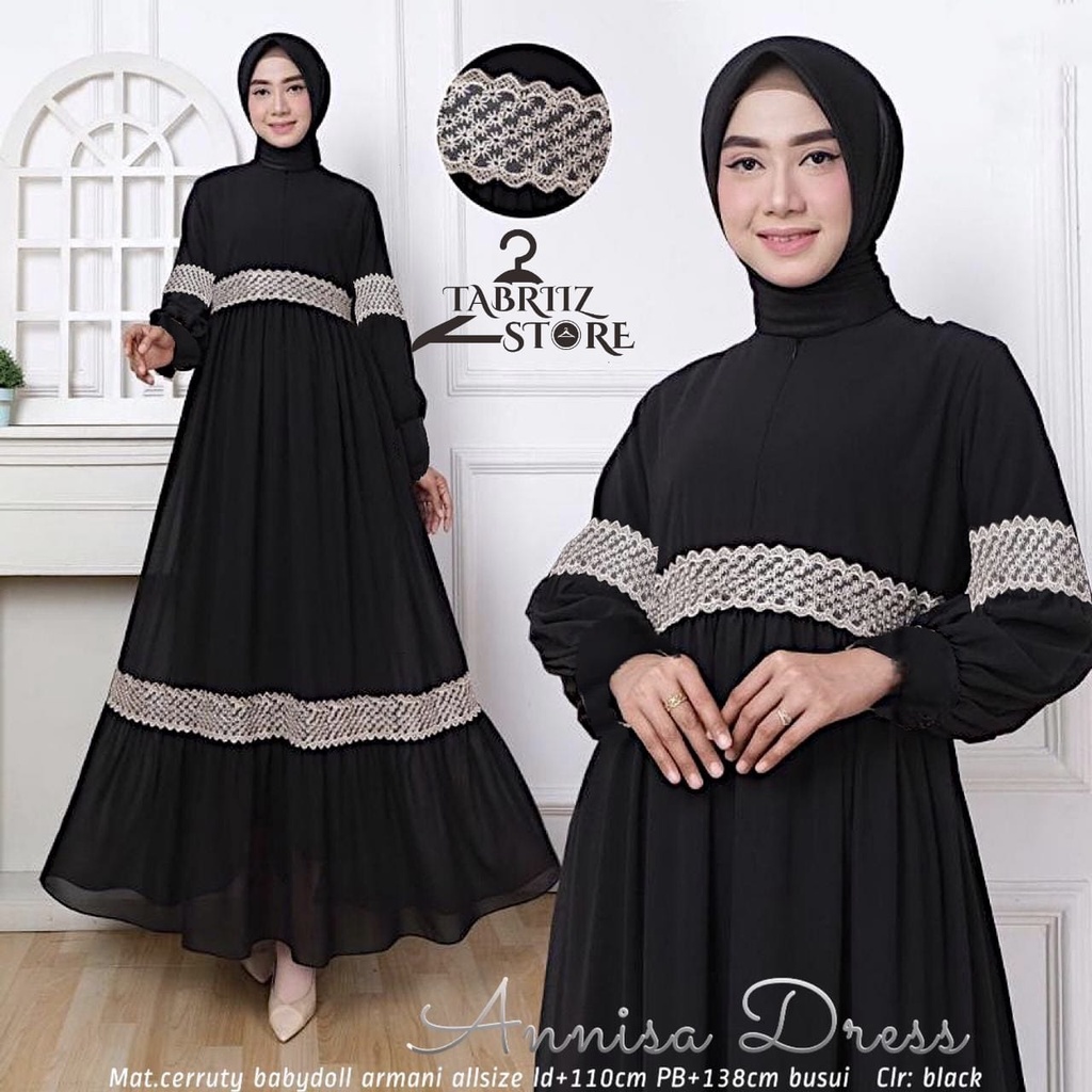 annisa gamis maxy pakaian baju syari long dress dres longdress maxi ceruty panjang adem polos jumbo 