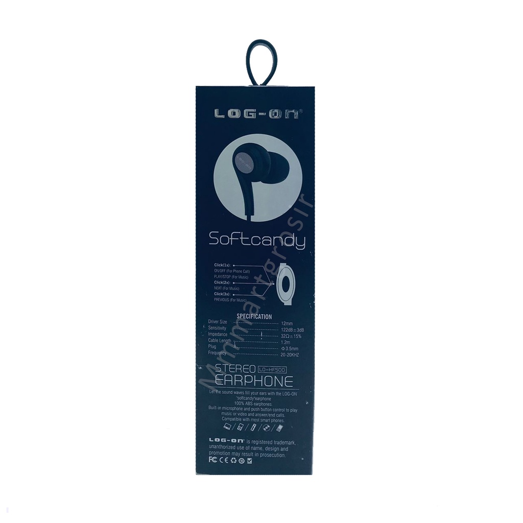 Earphone Log-on / Universal Handsfree / Softcandy / Streo LO-HF500 /3.5 mm