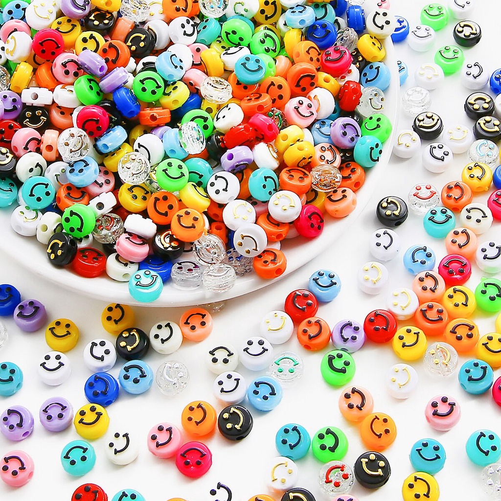 50pcs/Lot 10mm Round Acrylic Spaced Beads Smile Face Beads For Jewelry Making DIY Charms Bracelet Necklace 6mm thickness