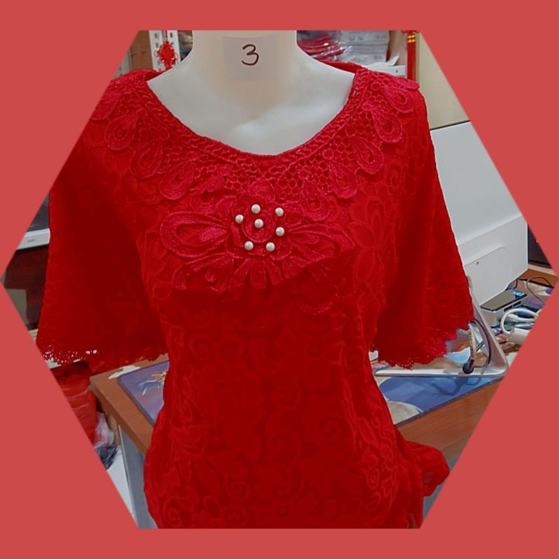 Blouse Atasan Brokat Halus Lengan Pendek