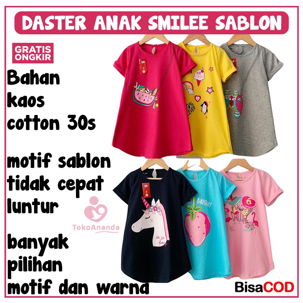 DASTER ANAK SMILEE SABLON MIX MOTIF / DRESS ANAK PEREMPUAN