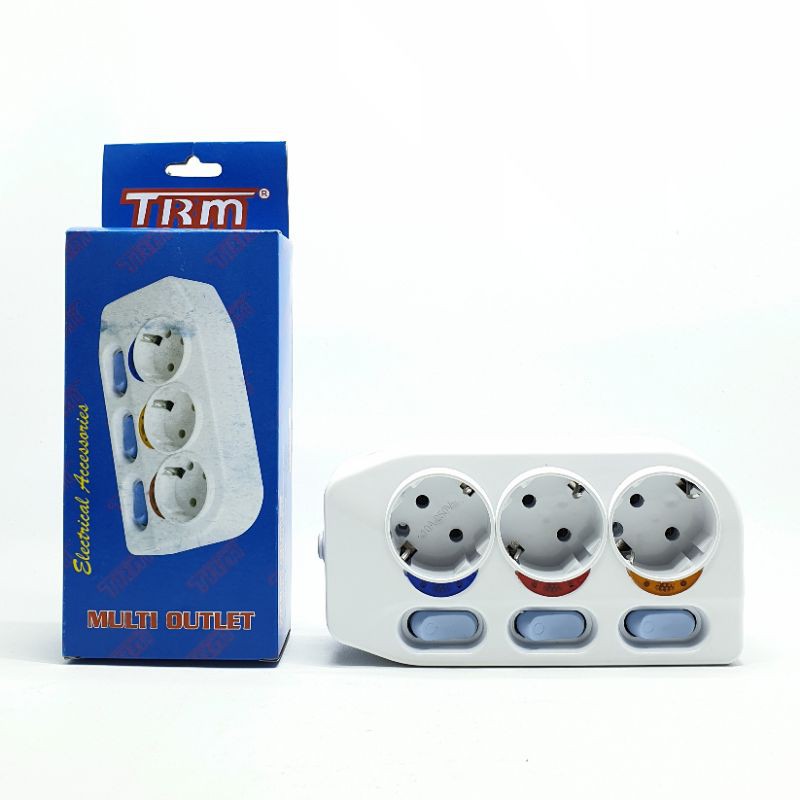 TRM 803 Stop Kontak Arde 3L + Switch (Tanpa Kabel) 3 Lubang + 3 Saklar + 3 Lampu