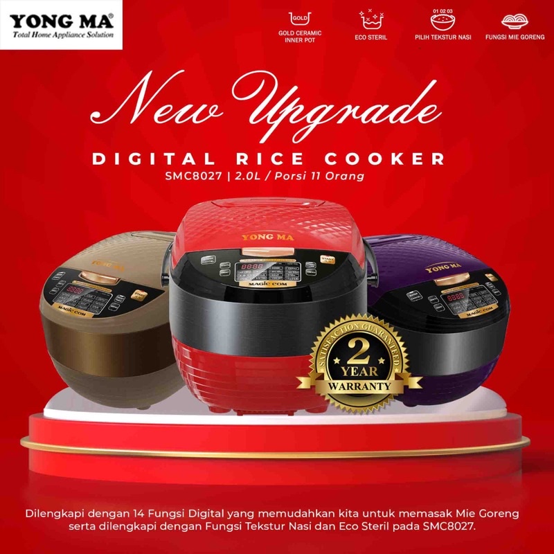 Rice Cooker Magic Com Digital Yong Ma YongMa SMC 8027 / SMC-8027 / SMC8027 Kapasitas 2 Liter UPGRADE SERIES