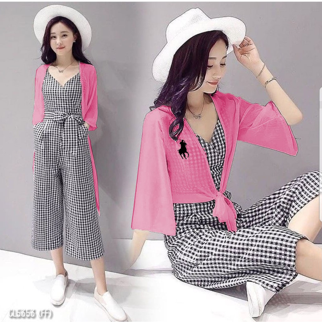 *[HNFK] Setelan Overall / Setelan 2in1 Popol / Set wanita Overal One Set Lengan Kekinian