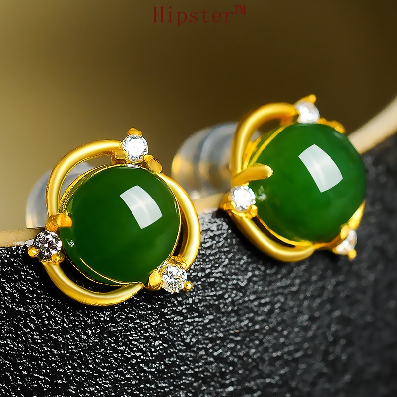 Creative Design Fashion Hollowed-out White Jade Diamond Elegance Retro Stud Earrings