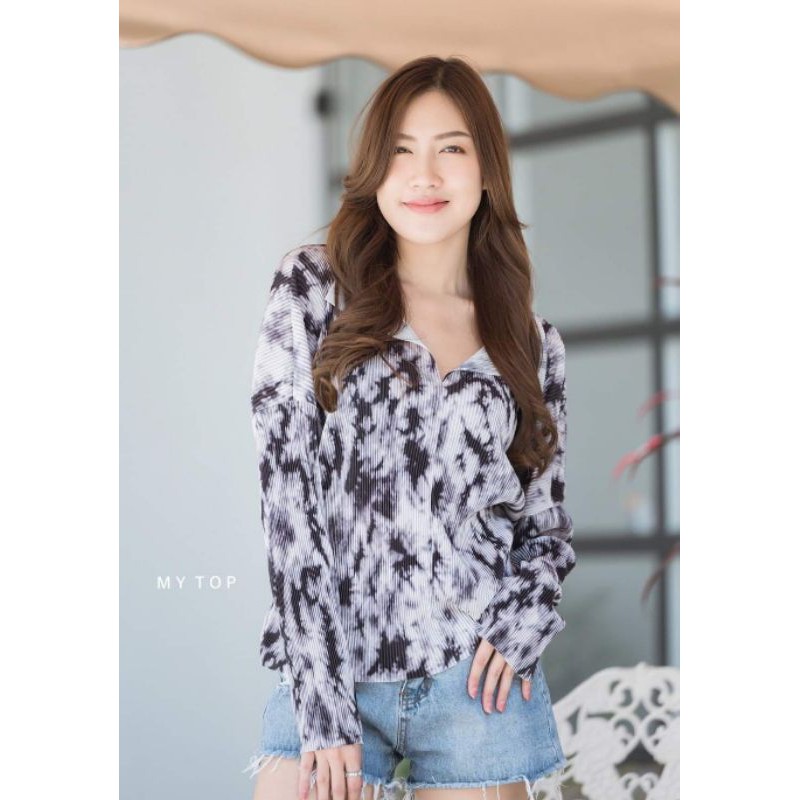 Atasan/blouse lengan panjang wanita import Mytop bangkok bahan plisket premium halus