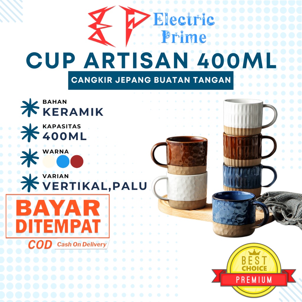 Cangkir Keramik Artisan 400ml Kopi Handmade Stoneware Style Mug Japan Gelas Air Teh Coffe Cup Gift Hadiah Hampers