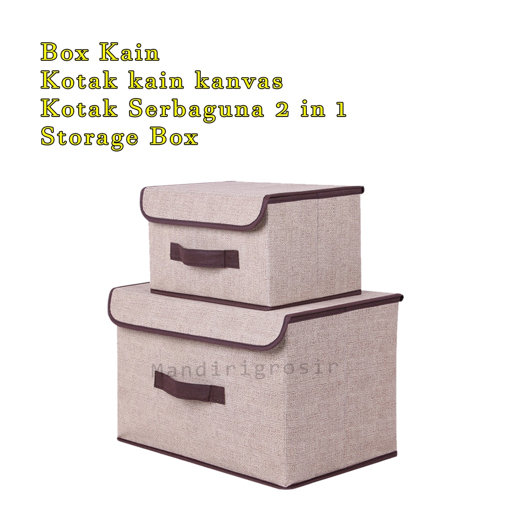 Kotak kain kanva * Box Kain * Kotak Serbaguna * 2 in 1 * Storage Box