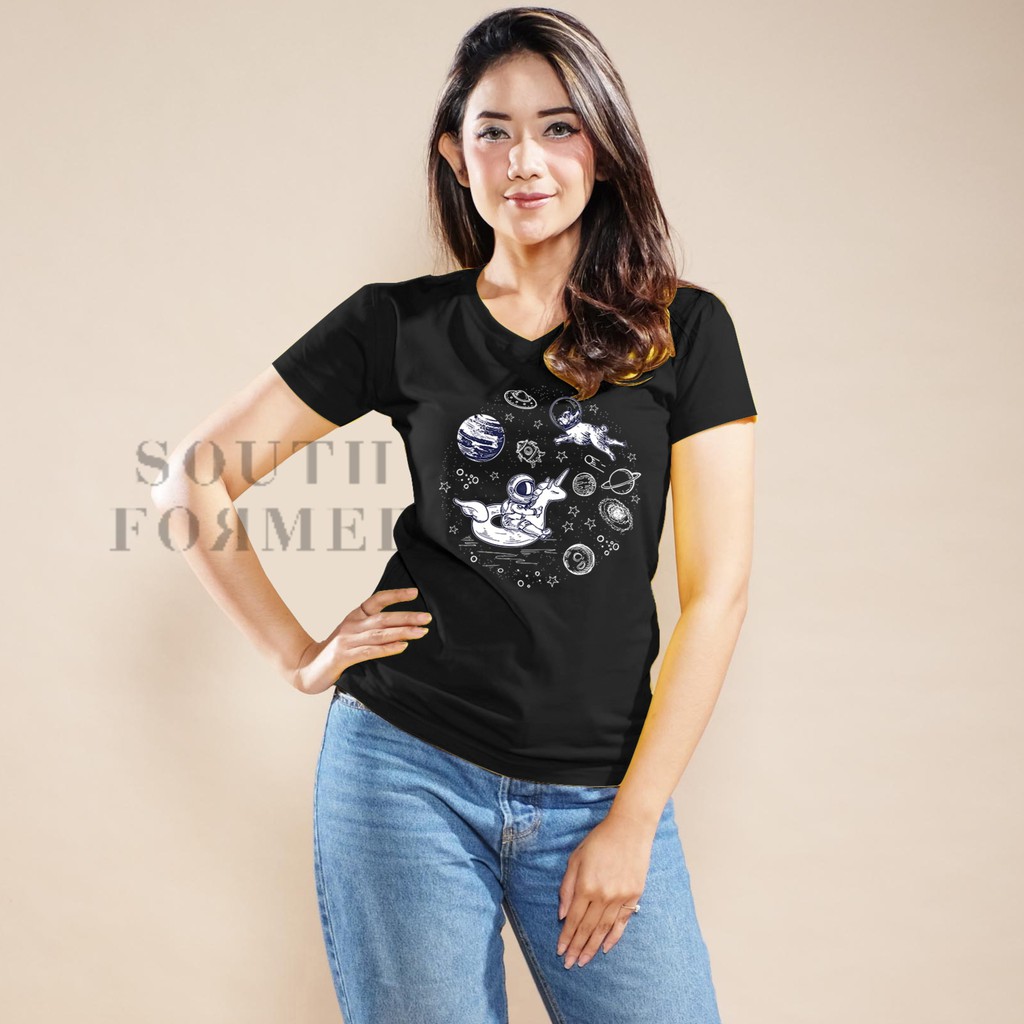 SOUTH FORMED UNICORN ASTRONOT KAOS V NECK / O NECK KATUN PREMIUM ADEM WANITA / CEWEK MOTIF / GAMBAR