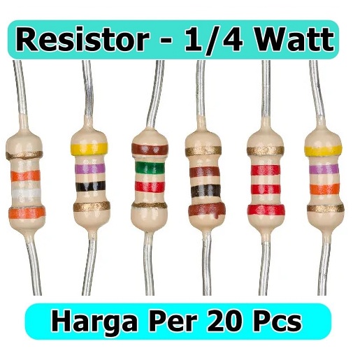 x20 Resistor 1/4W (0.25 Watt) Resistor Carbon Film Toleransi 5% Resistor 1/4 Watt Banyak Varian Nilai Ohm / Kilo Isi 20 Pcs
