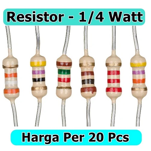 x20 Resistor 1/4W (0.25 Watt) Resistor Carbon Film Toleransi 5% Resistor 1/4 Watt Banyak Varian Nilai Ohm / Kilo Isi 20 Pcs