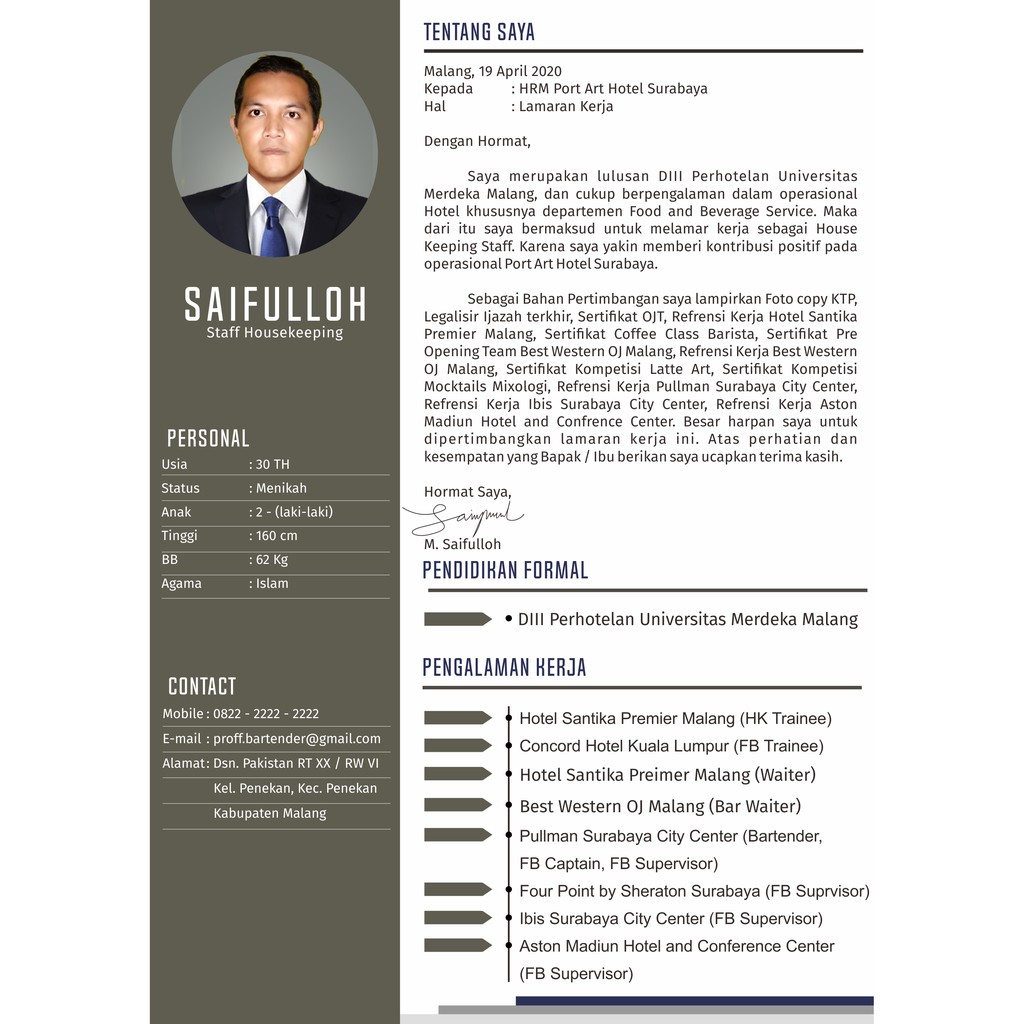 (cv) surat lamaran kerja modern, elegant, simple