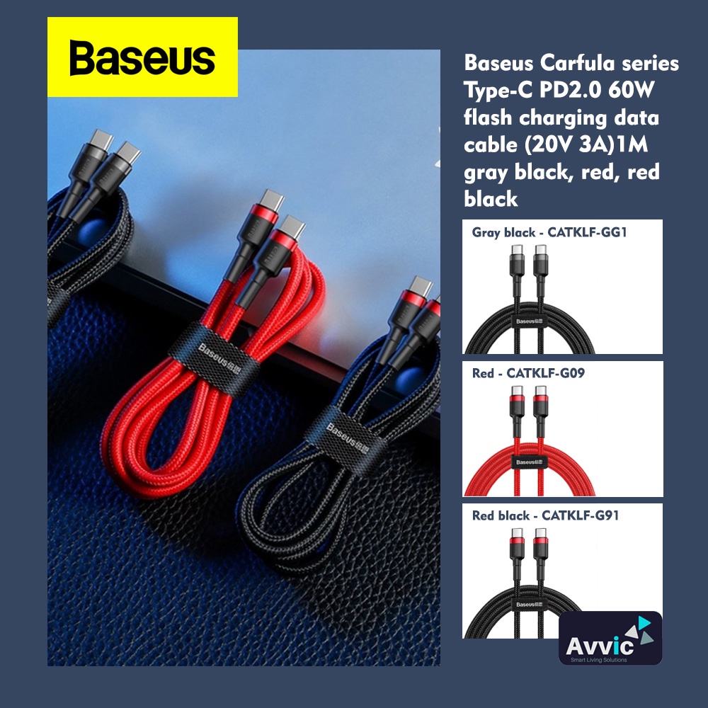 Baseus Kabel Data Cafule Series Type C To Type C 60W PD QC Fast Charging 1 Meter