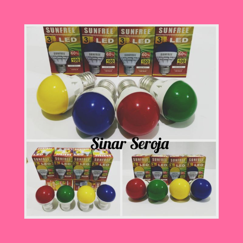 Lampu / Bolam Led Warna 3w MYVO / SUNFREE / Lampu Bolam Tidur Biru / Hijau / Kuning