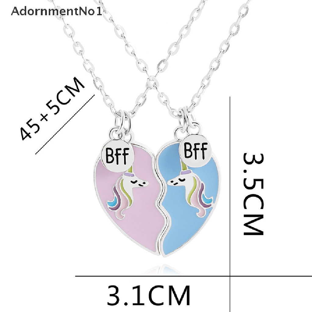 (AdornmentNo1) 2pcs / Set Kalung Rantai + Liontin Motif Unicorn + Tulisan Best Friends Untuk Wanita / Sahabat