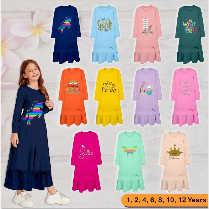 Gamis Anak Perempuan 4 Tahun 3 Tahun Perempuan Baju Muslim  Bahan Kaos Lebaran Hari raya Idul Fitri