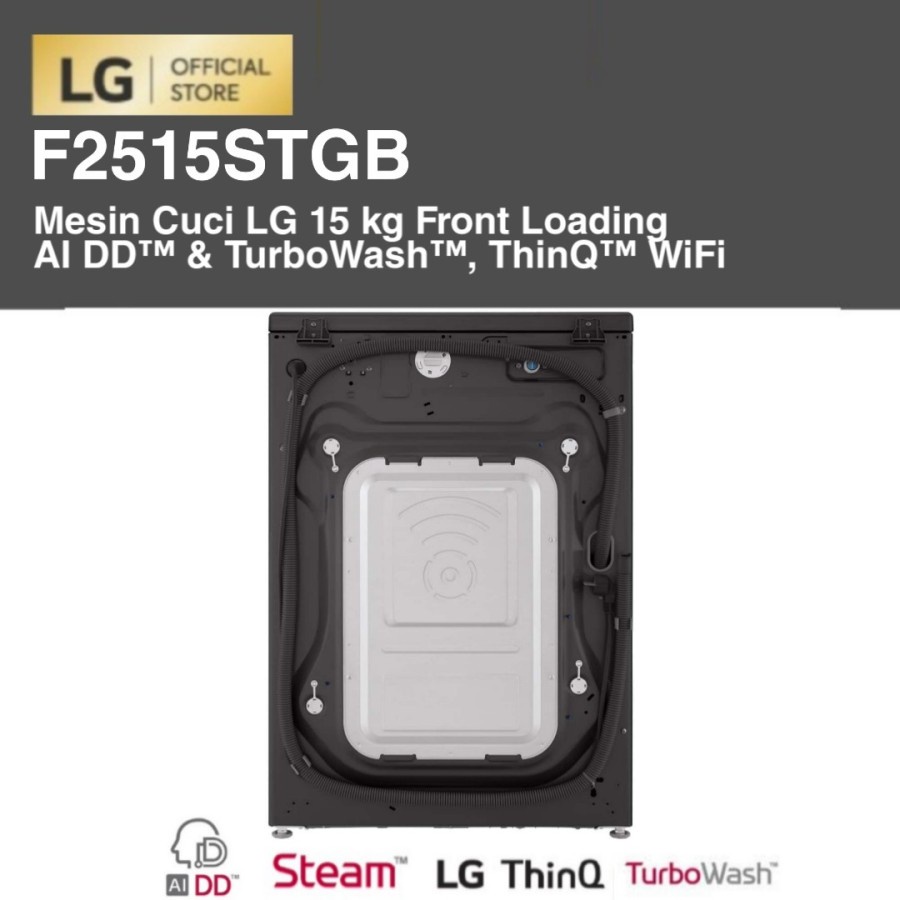 LG F2515STGB Mesin Cuci 15 kg Front Loading AI DD™ &amp; TurboWash™ ThinQ™