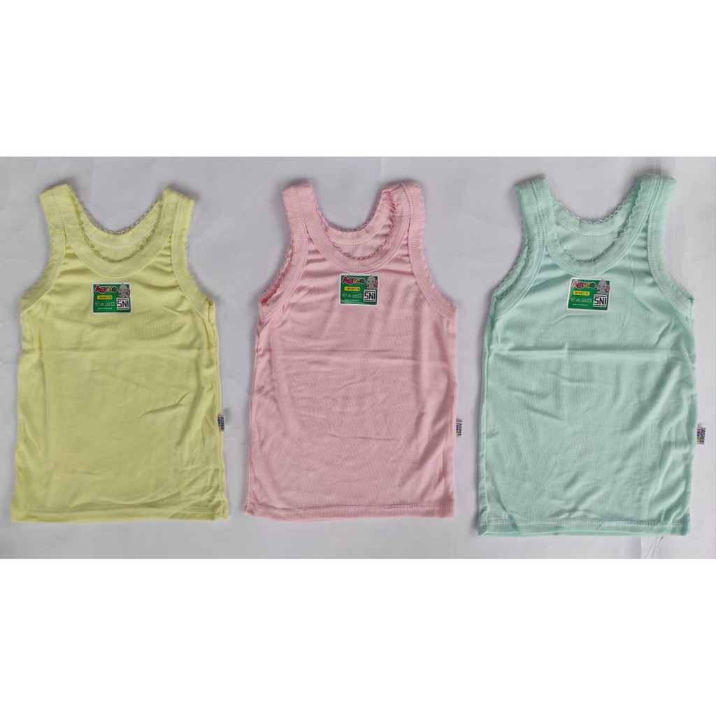 Agree Kids - 3 Pcs Singlet Anak Perempuan, Kaos Dalaman Anak Perempuan Renda ( 3 Warna ) ~ Sahabi