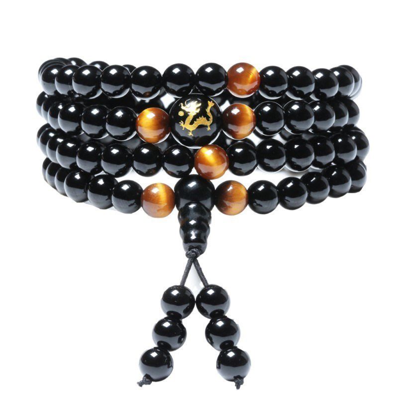 SIY  Amazing Sleep Aid 108 Beads Black Obsidian Therapy Luminous Bead Multi Bracelets