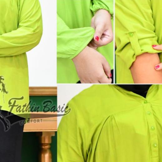 Blus Polos Ijo Muda - Blouse Polos Rayon - Lime- Lime green - ijo stabilo - Baju Adem - Fathin Basic