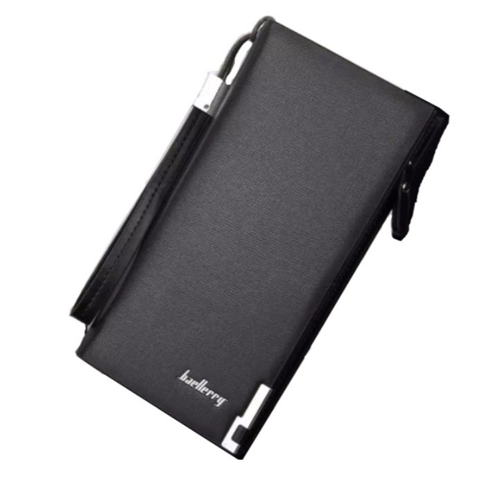 BRGUNIK Baellerry Dompet Pria Wanita Panjang Bahan PU Leather D001-Black
