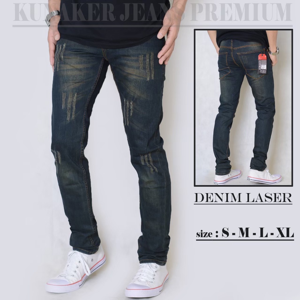 Celana Panjang Pria Denim Laser Kunaker Jeans Premium / Celana Panjang Jeans Pria Premium Sobek Laser tidak Tembus / Celana Panjang Kunaker Soft Jeans Premium / Celana Levis Ripped Laser Pria / Celana Jeans Pria / Celana Panjang Pria Sobek