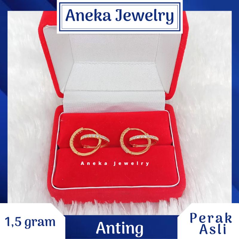 Anting Donat Listring Mata2, Perak 925, Lapis Emas Rosegold