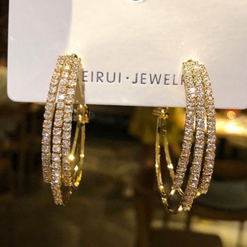 Fancyqube Anting   18k Gold Hias Berlian Gaya Eropa Amerika Untuk Wanita