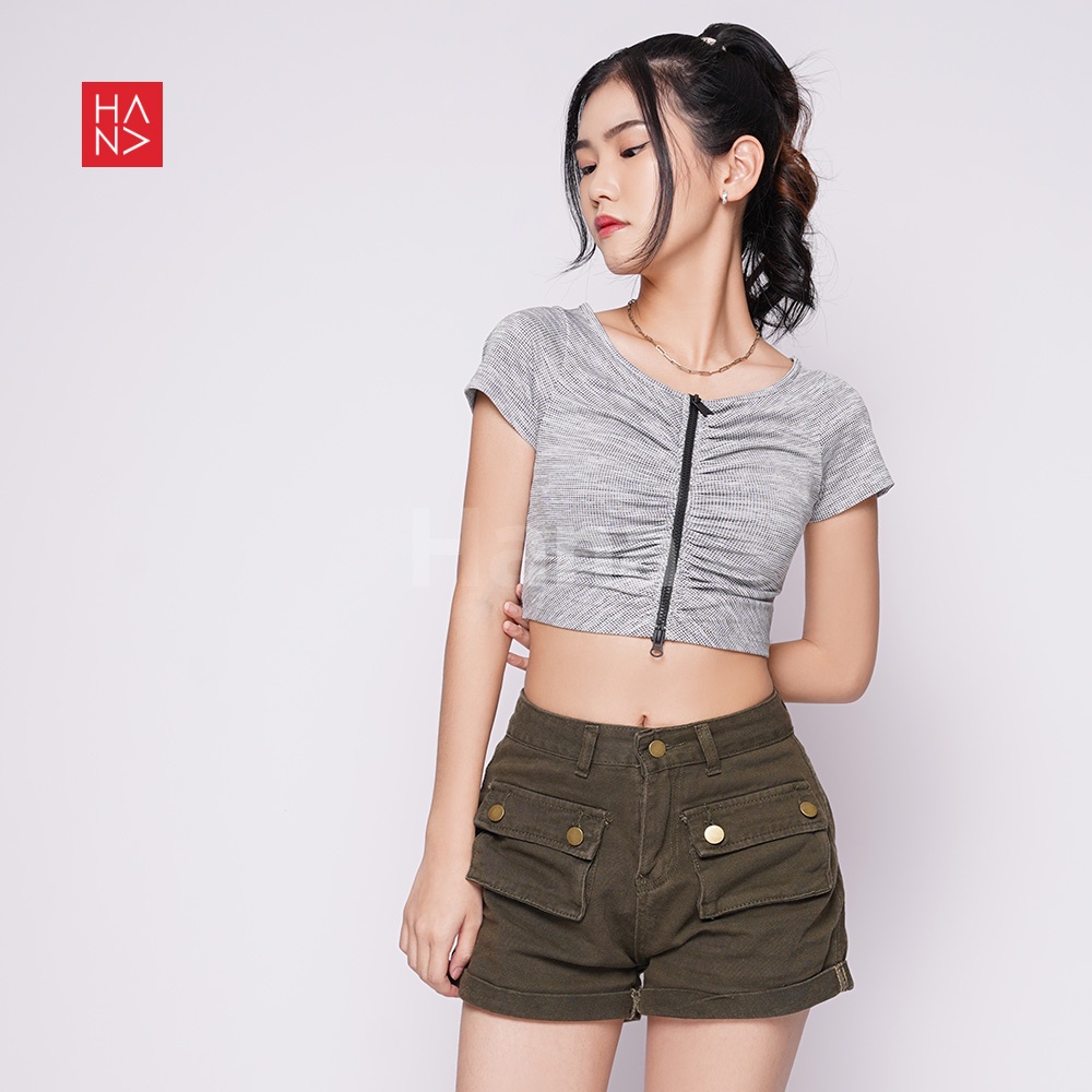 HanaFashion JKT - Ivana Wrinkles Crop Top Blouse Atasan Wanita - CT265