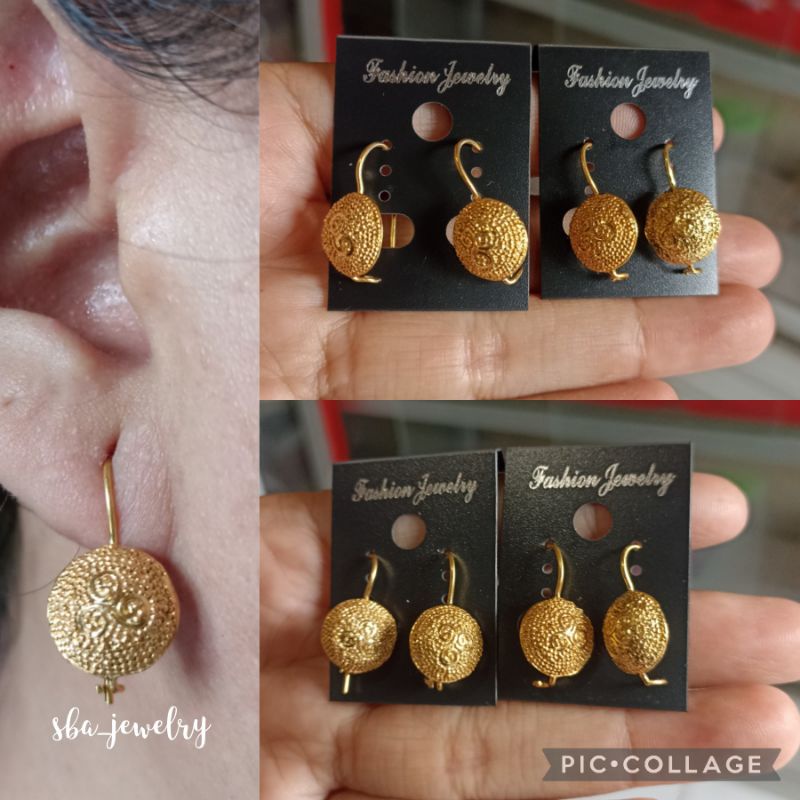 anting alpaka bali motif pasir lapis emas