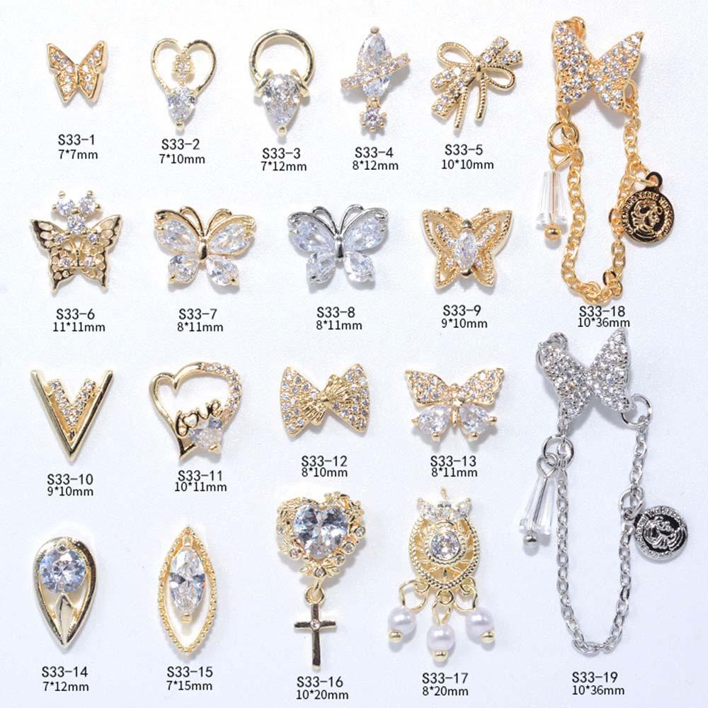 Needway   Butterfly Nail Rhinestones Mewah Shiny Butterfly Manicure Tools Logam Zirkon Kristal Liontin Rantai