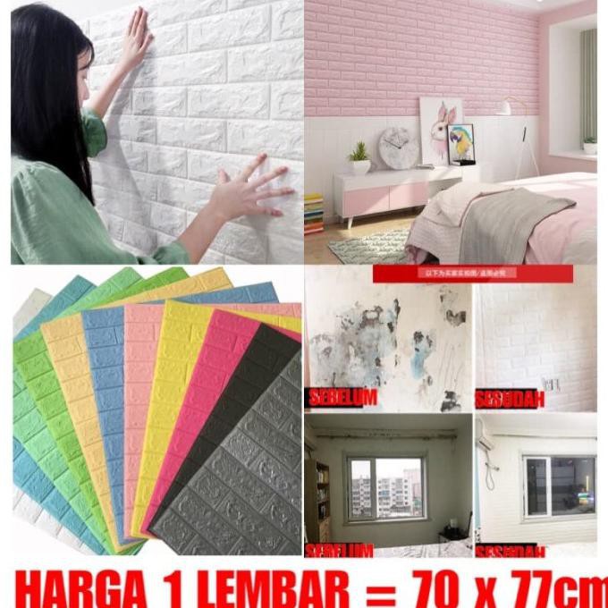 Wallpaper 3D Modern Foam Batu Bata Ukuran 70 X 77 Wall Sticker Putih - Putih