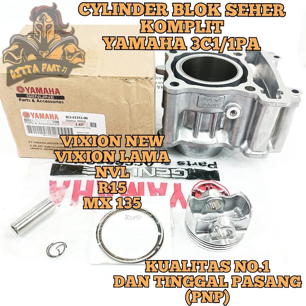 CYLINDER BLOK SEHER PISTON RING KOMPLIT YAMAHA 3C1 KUALITAS ASLI ORIGINAL YAMAHA YGP  PRESISI TINGGAL PASANG BAHAN BERKUALITAS DAN DIJAMIN AWET CILINDER VIXION NEW VIXION LAMA NVL R15 JUPITER MX 135