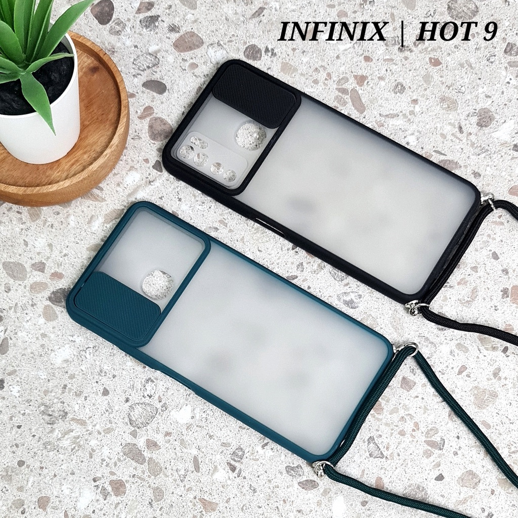 INFINIX HOT 9 SMART 4 | Soft Hard Case lanyard slide camera protector sliding tali gantungan