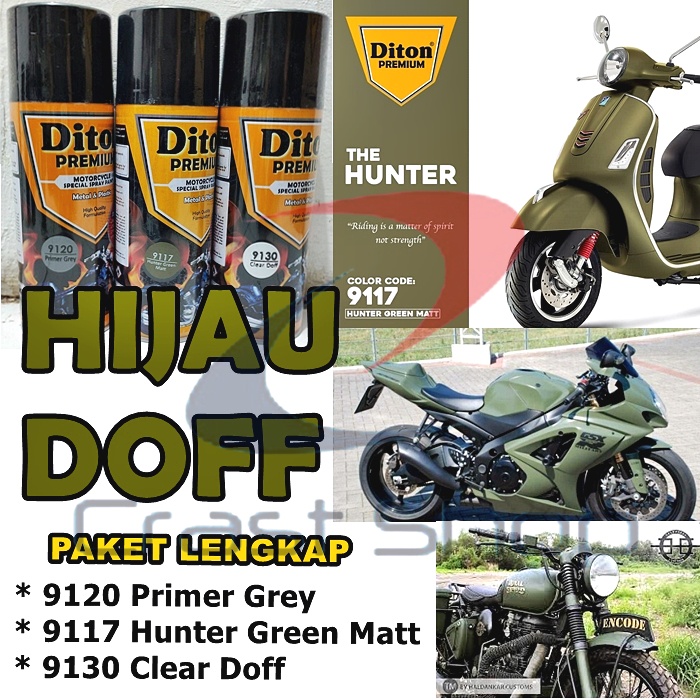 Paket Lengkap Cat Pilox Diton Premium 9117 Hunter Green Matt warna Hijau Gelap Doff Army 400cc pylox