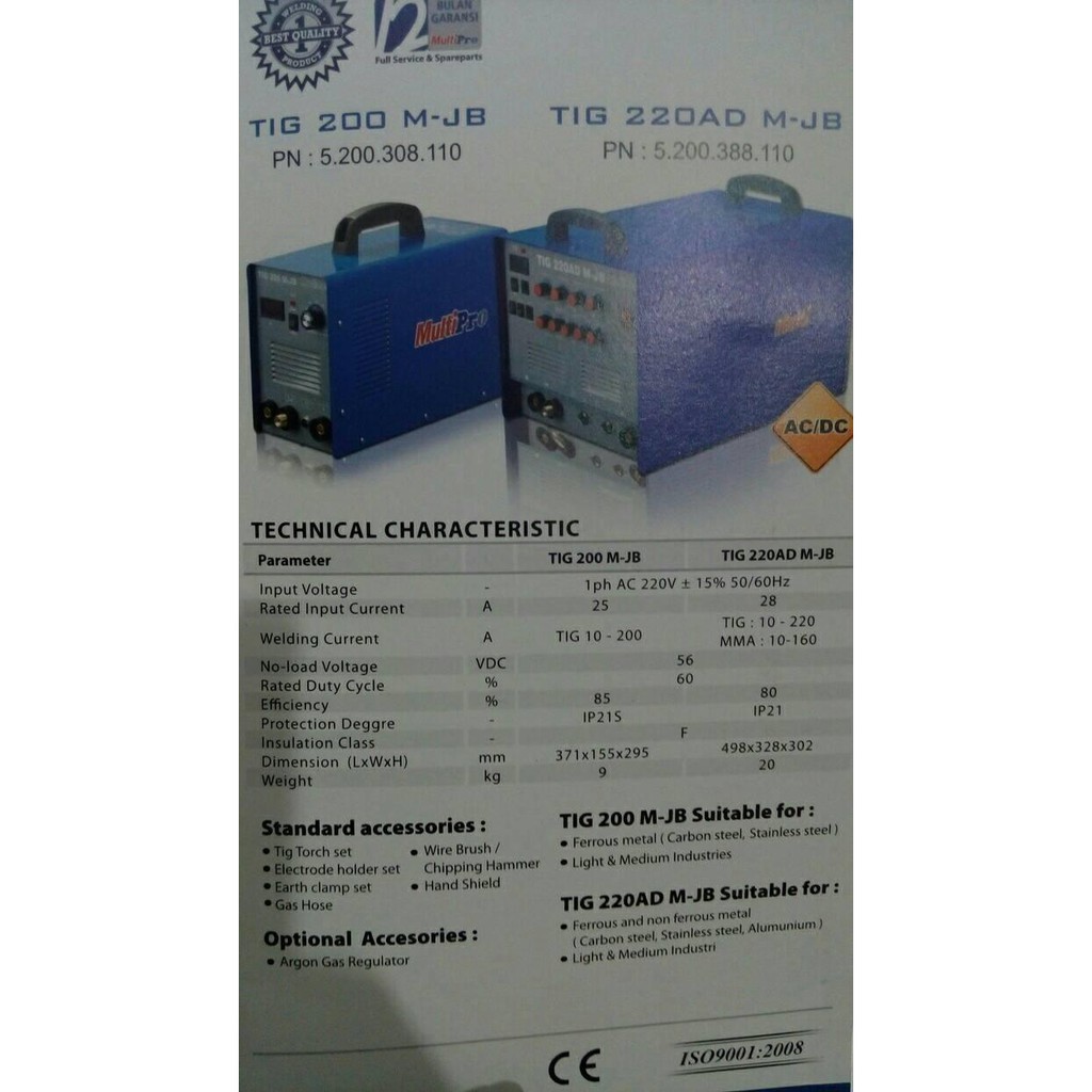 Mesin Las Argon Multipro TIG220AAD MJB AC/DC Pulse Alum Bermutu spa