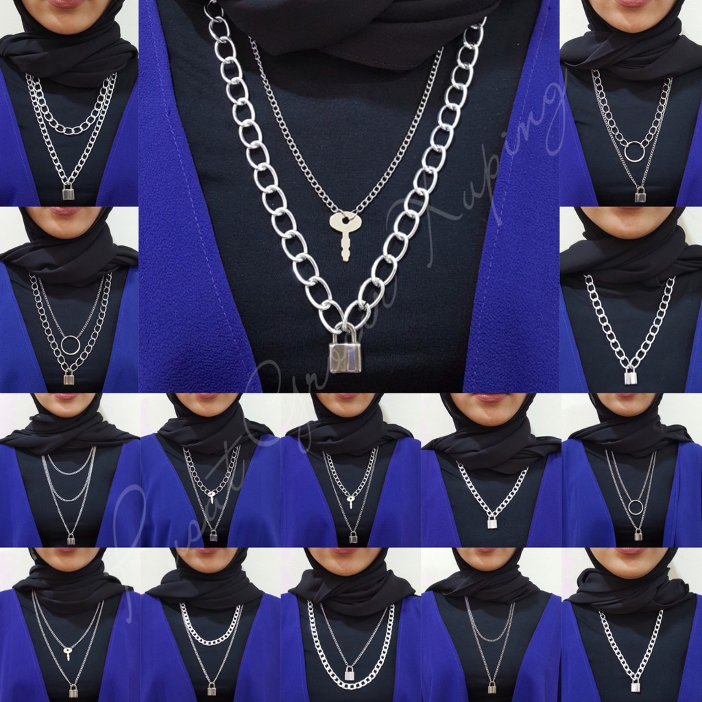 PGX Kalung Rantai Wanita Gembok Panjang Hijab Multilayer - A255