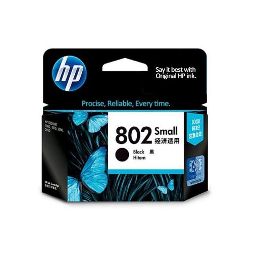 cartridge ink hp 802 black small for printer deskjet 1000 1010 1050 1500 2000 2050 3050 1p ch561zz - tinta hitam