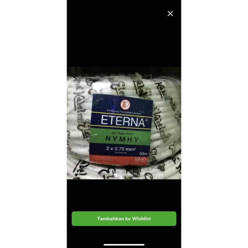 Kabel Listrik Serabut ETERNA Meteran NYMHY 2x0,75 Kabel ETERNA NYMHYO 2x0.75 - SS
