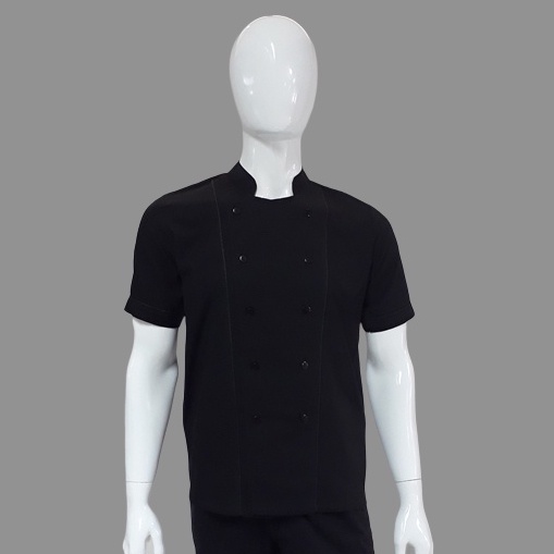 Chef Wear Baju Koki SS Hitam (piping hitam)