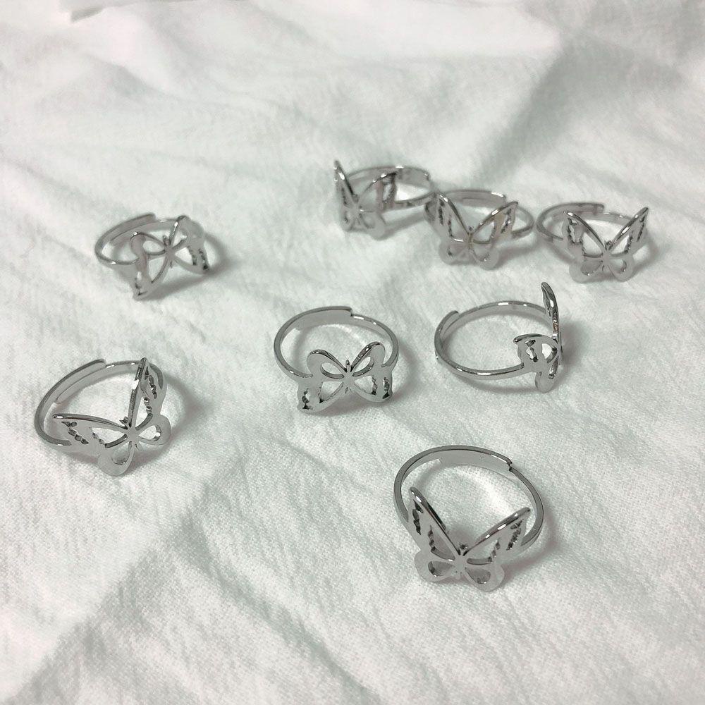 Needway Cincin Jari Harajuku Untuk Wanita Pria Punk Berongga Kupu-Kupu Stainless steel Perhiasan Pesta