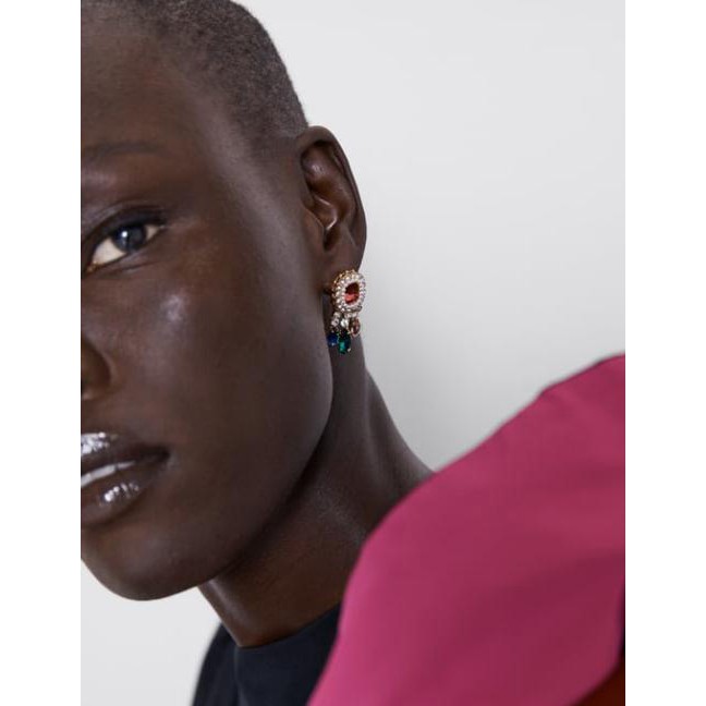 LRC Anting Tusuk Fashion Color Alloy Studded Tassel Earrings F91333