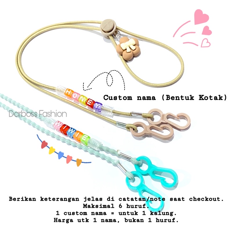 (PART 2 CG) Strap Masker Anak dan dewasa 2 in 1 / Tali masker NAMA / CUSTOM NAMA / REQUEST NAMA // kalung masker / pengait masker / rantai masker rantai korea / clay resin lucu / liontin clay