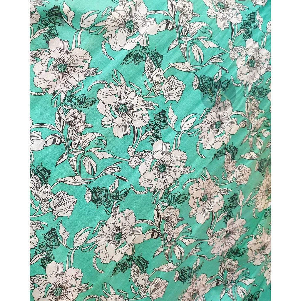 KAIN KATUN MOTIF BUNGA TOSCA MINT METERAN ROLL