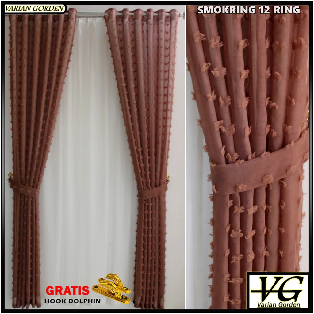 Gorden Jendela Kamar Aesthetik Pendek Vitrase Polos Model Smokring 12 Ring 135x200