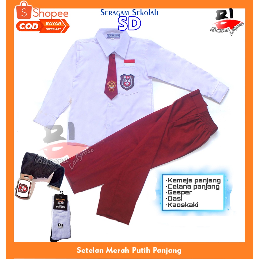 Baju sekolah sd merah putih setelan anak laki laki panjang panjang
